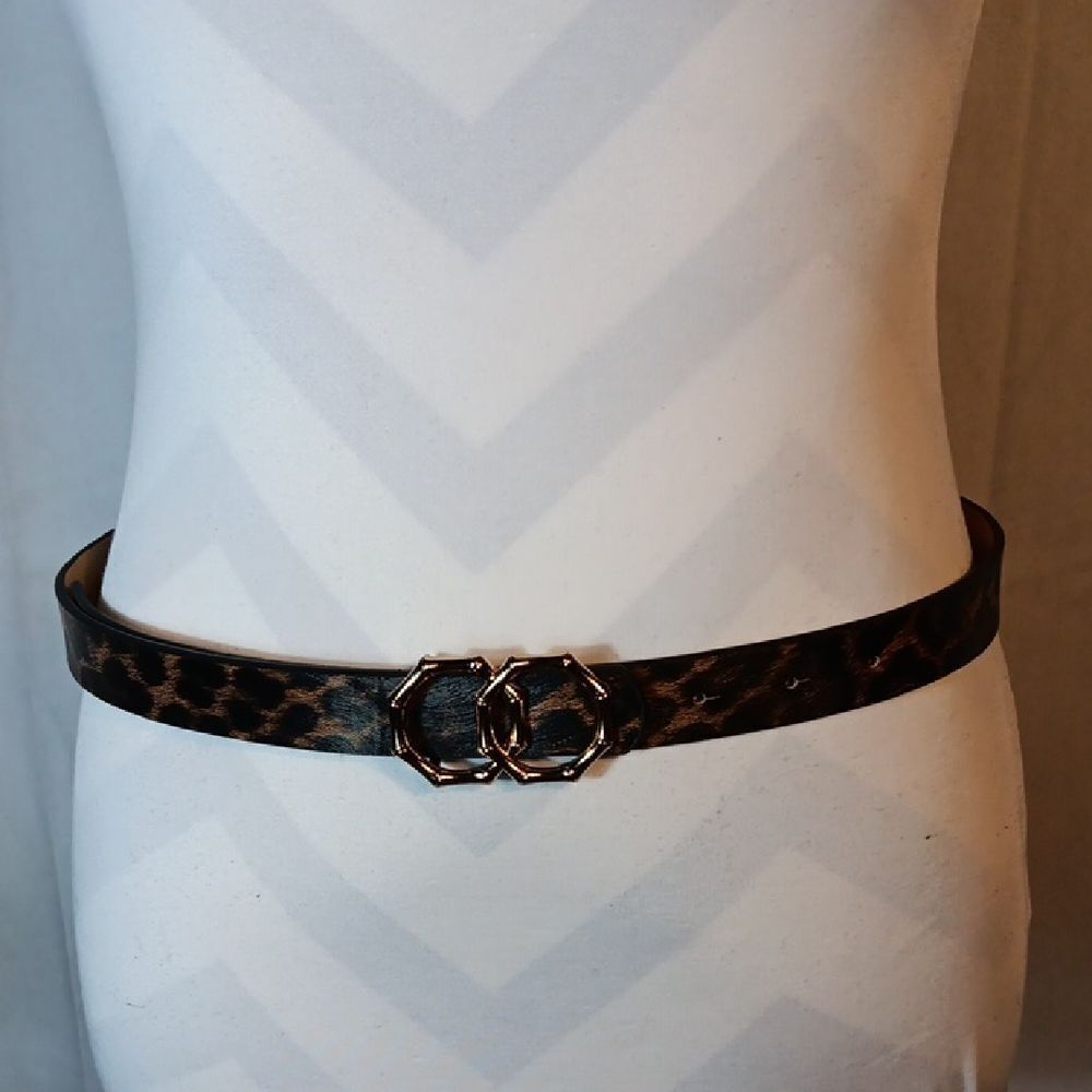 Leopard Print Belt with Gold Buckle